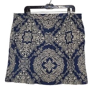 NEW G.H. Bass Light Weight Cotton Skirt 16 Boho Floral Navy Blue Beige Tan